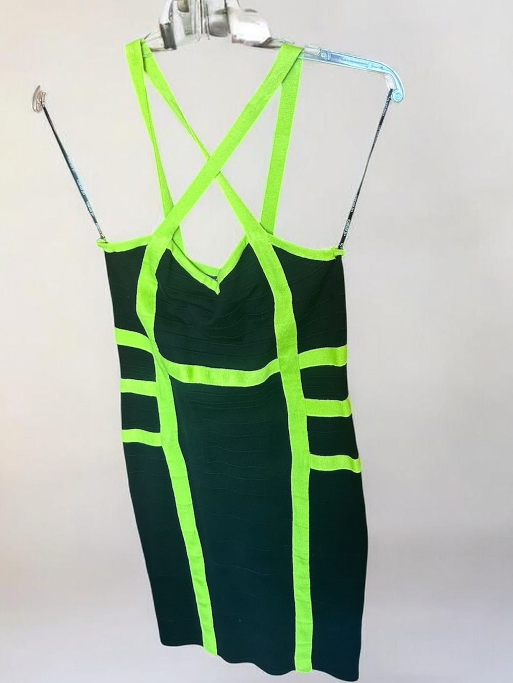 NWT 1X Forever 21 Black and Neon Lime Strappy Bandage Dress